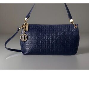 Tommy Hilfiger Women's Sally Debossed Crossbody Shoulder Bag Black Leather